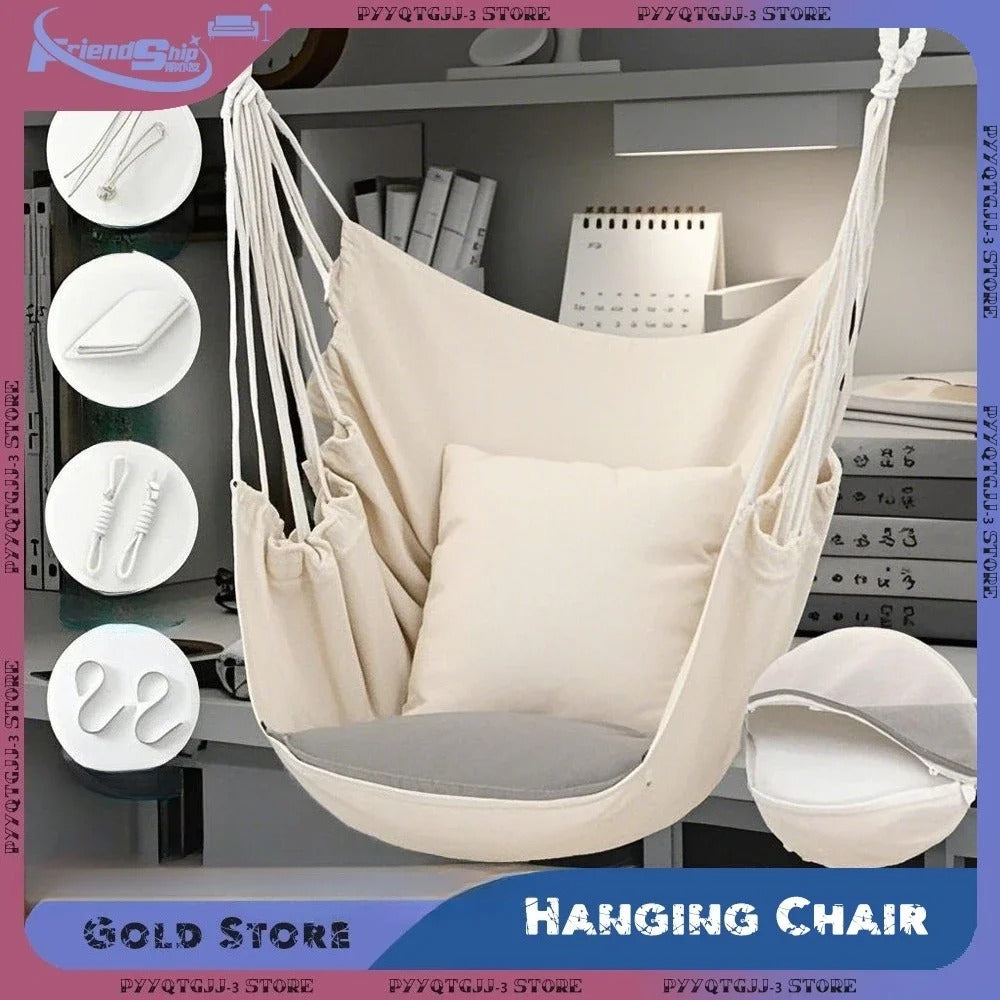Durable Hanging Hammock Chair – Cotton Rope Boho Swing, Indoor/Outdoor