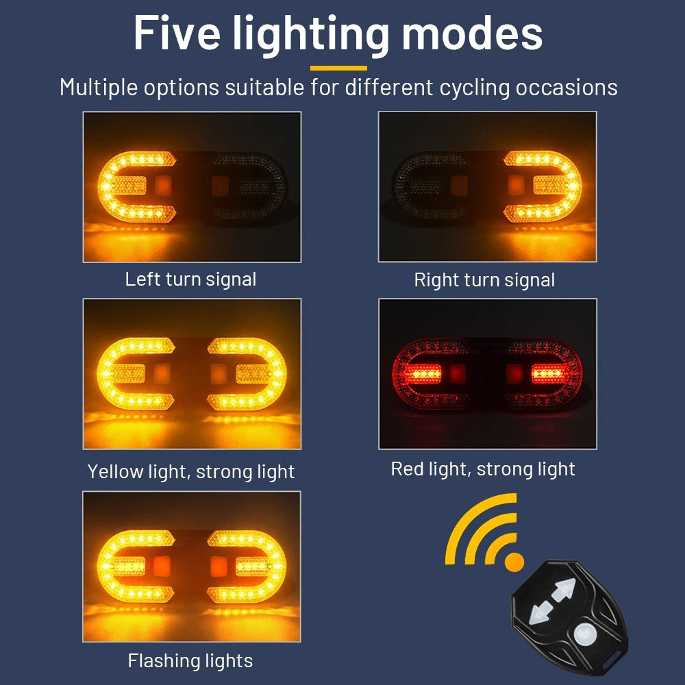 USB Rechargeable Remote Control Bicycle Taillight – LED Turn Signal & Brake Light