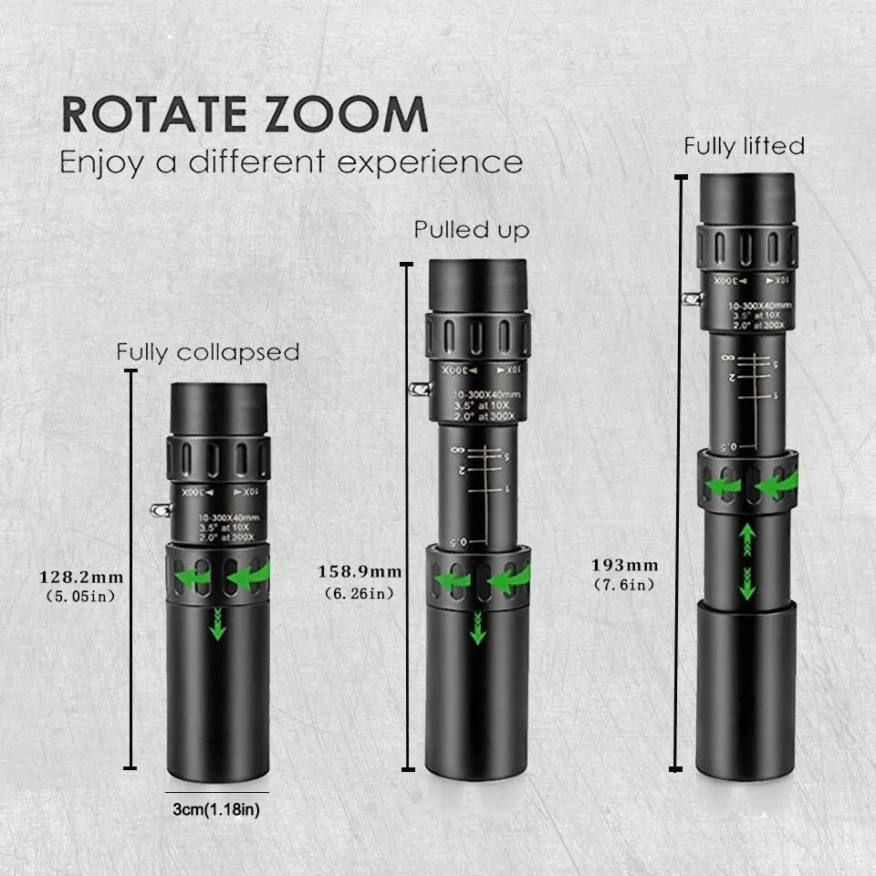 10–300x40 HD Zoom Monocular Telescope – Long-Range Clarity