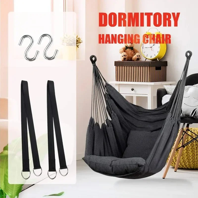 Durable Hanging Hammock Chair – Cotton Rope Boho Swing, Indoor/Outdoor