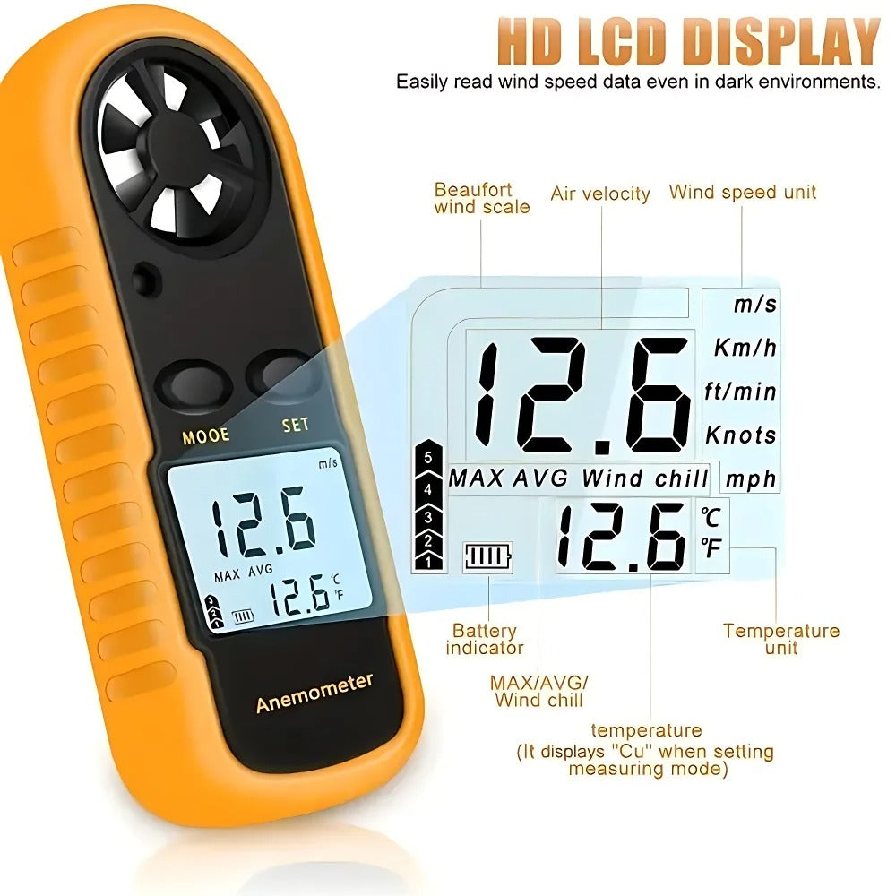 Digital Pocket Anemometer – Wind Speed & Temperature Meter