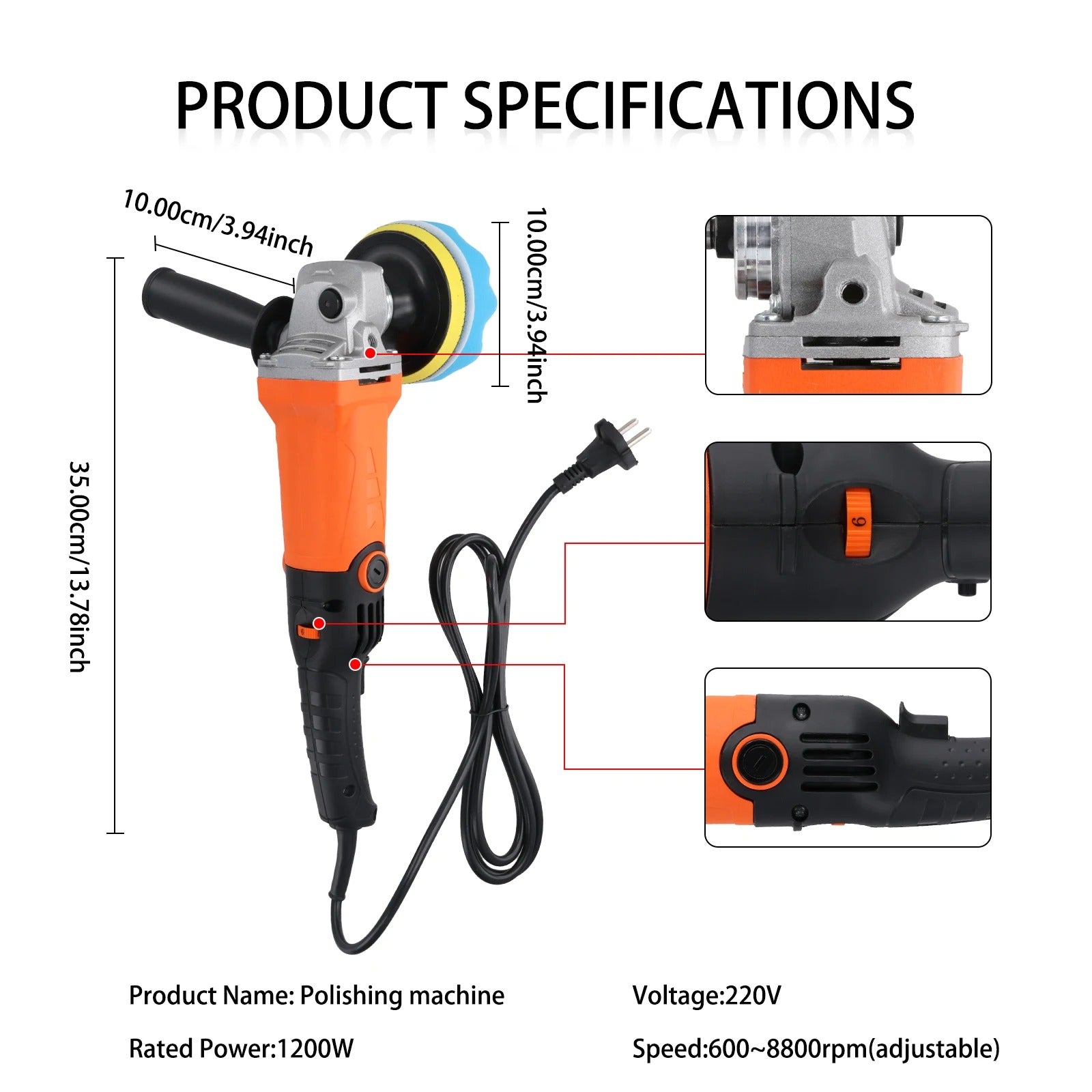 Rotary Car Buffer Polisher – 1200W 8800RPM Waxing Machine