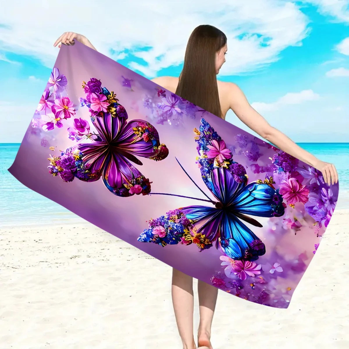 Ultra Fine Fiber Butterfly Flower Printed Beach Towel