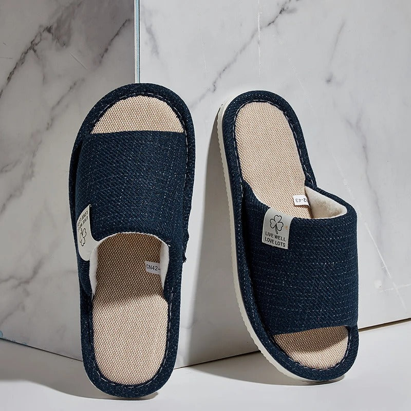 Home Linen Slippers for Men – Comfortable Summer Open Shoes