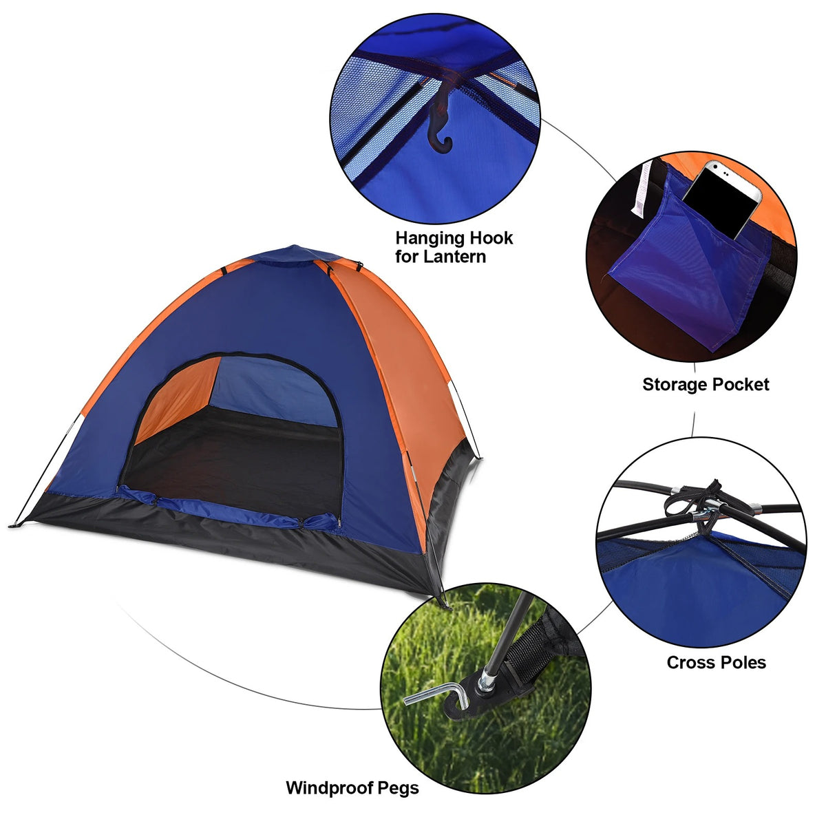 3-4 Person Family Lightweight Camping Tent with Rain Fly