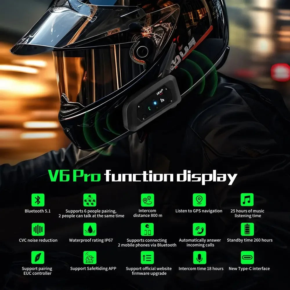 Bluetooth Motorcycle Intercom – V6 PRO+ Helmet Headset with 1200M Range & Waterproof Design