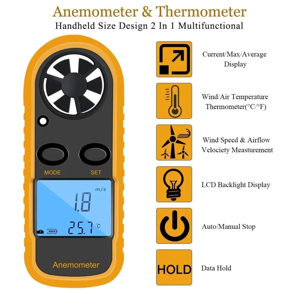 Digital Pocket Anemometer – Wind Speed & Temperature Meter