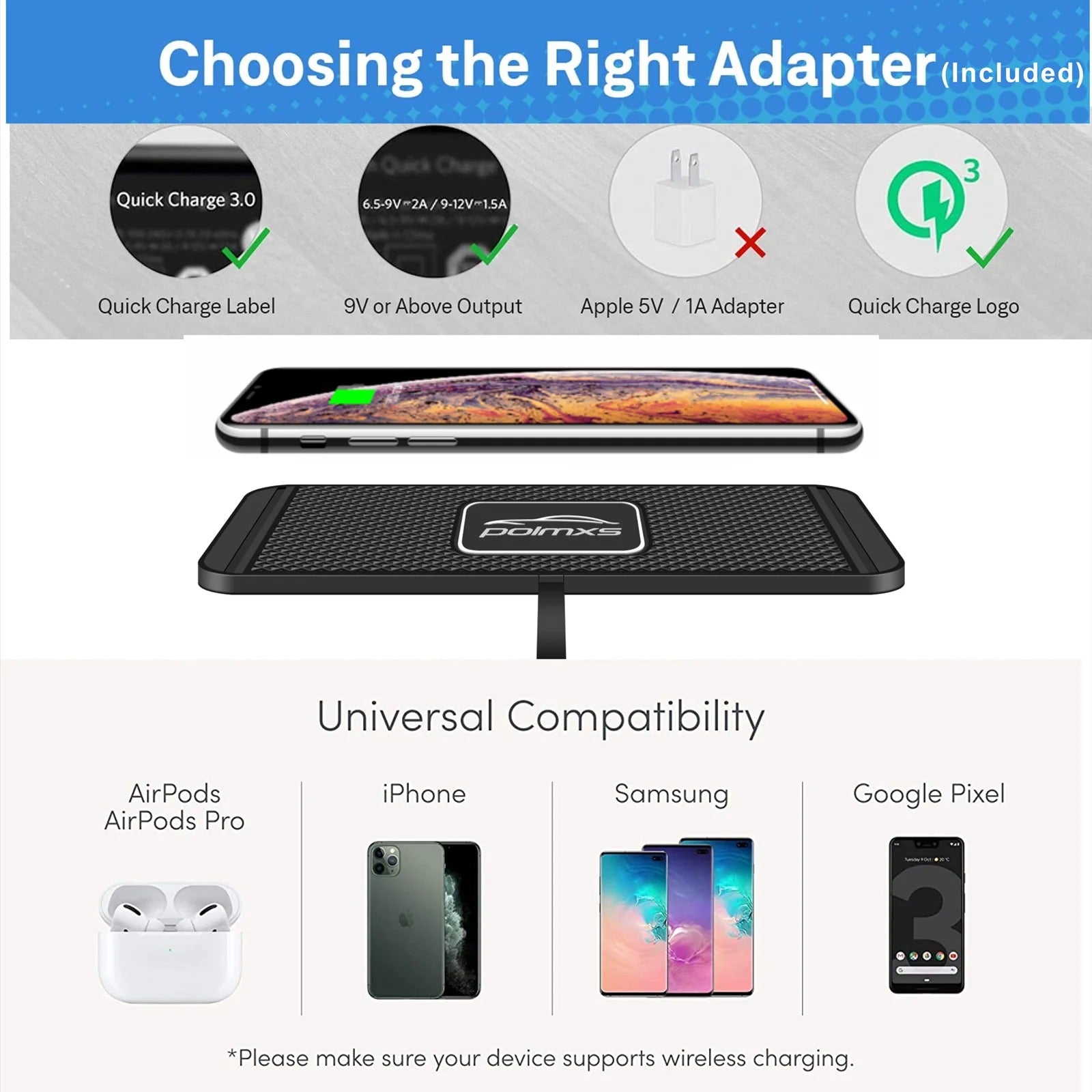 15W Qi Wireless Car Charger Mat with Non-Slip Pad