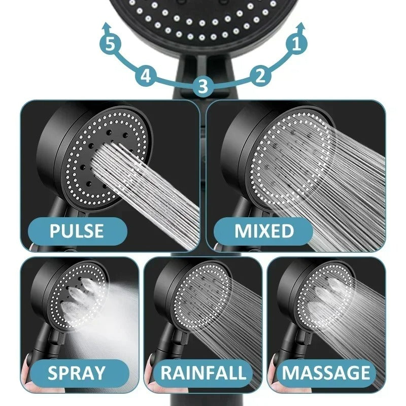 5-Mode Adjustable High Pressure Shower Head – Water-Saving Handheld