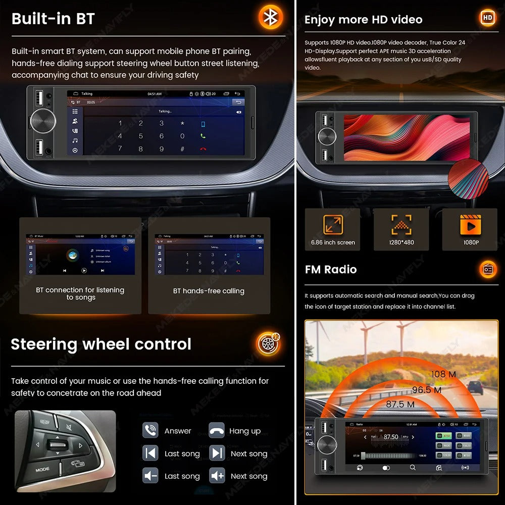 Car Stereo – CarPlay & Android Auto 1Din MP5 Player