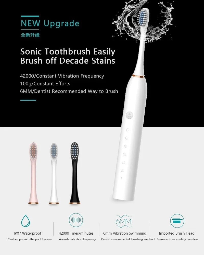 Sonic Electric Toothbrush – Rechargeable IPX7 Waterproof Cleaner