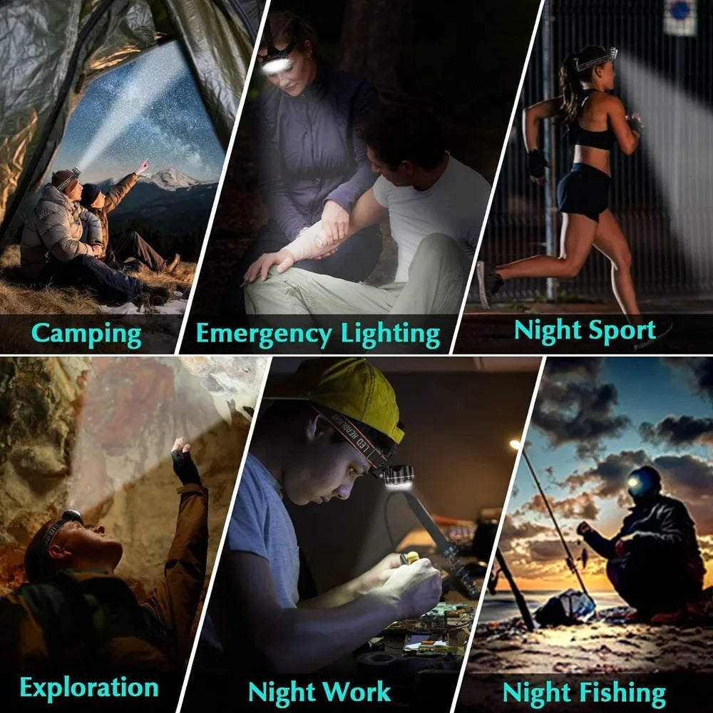 USB Rechargeable 8 LED Waterproof Camping Headlamp