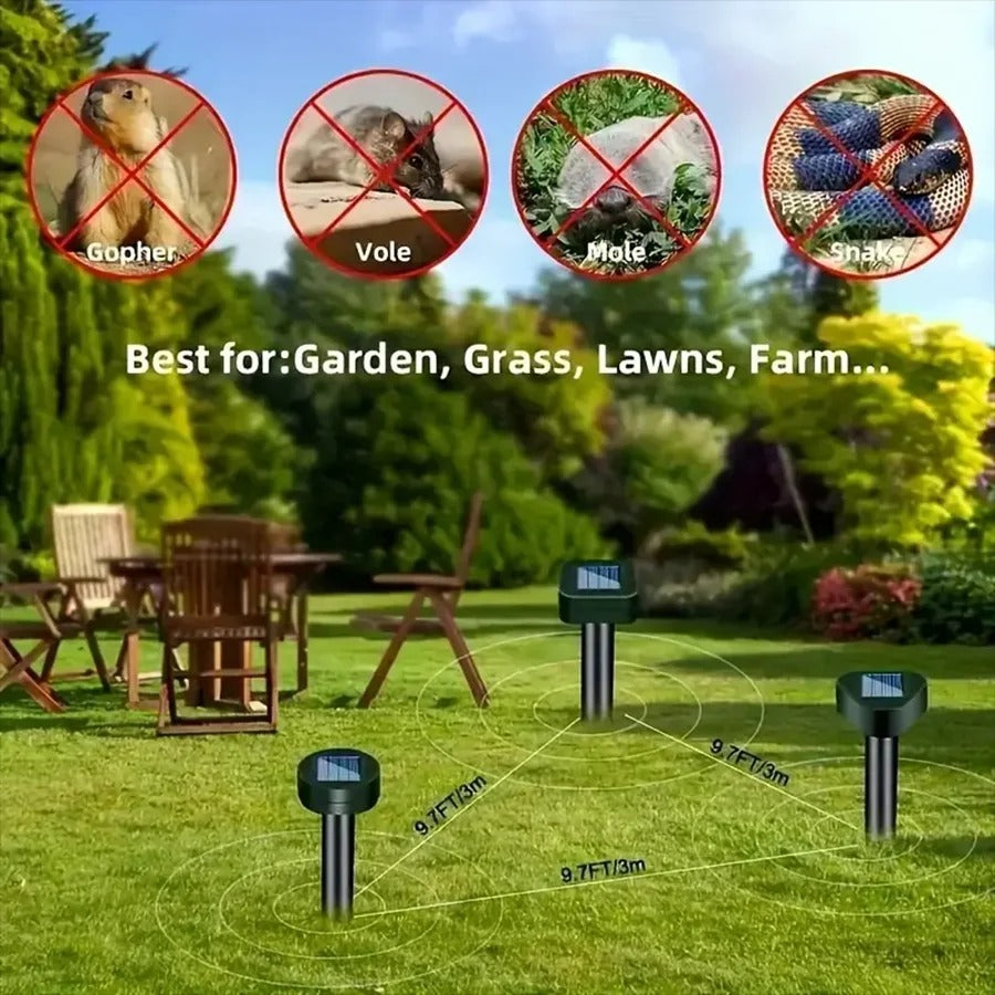 Solar Ultrasonic Mole Repellent Outdoor Gopher Snake Deterrent
