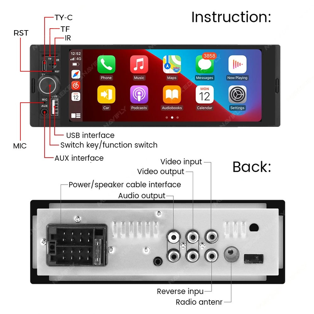 Car Stereo – CarPlay & Android Auto 1Din MP5 Player