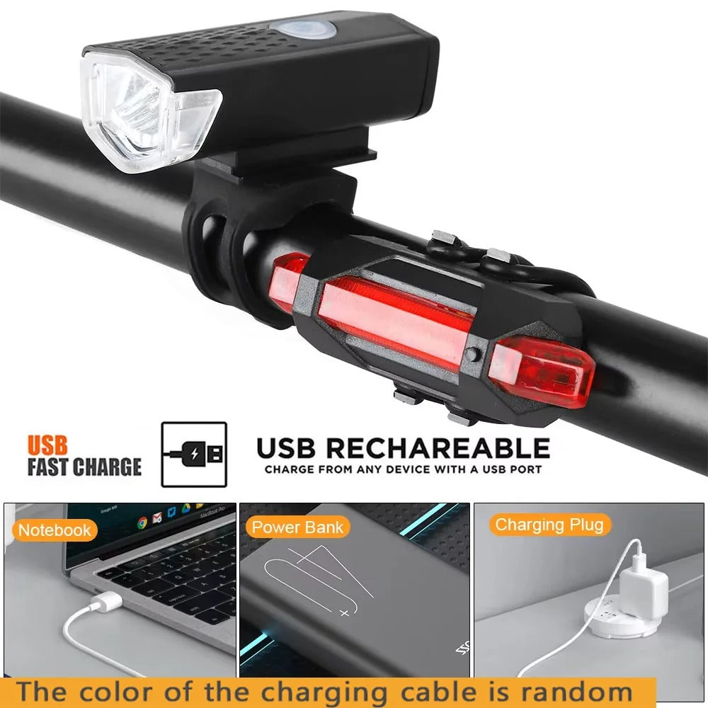 USB Rechargeable Bike Light Set – LED Headlight & Rear Taillight