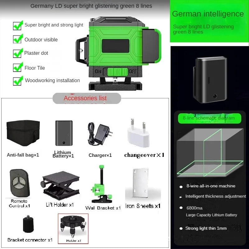 4D Green Laser Level – 12/16 Line Self-Leveling