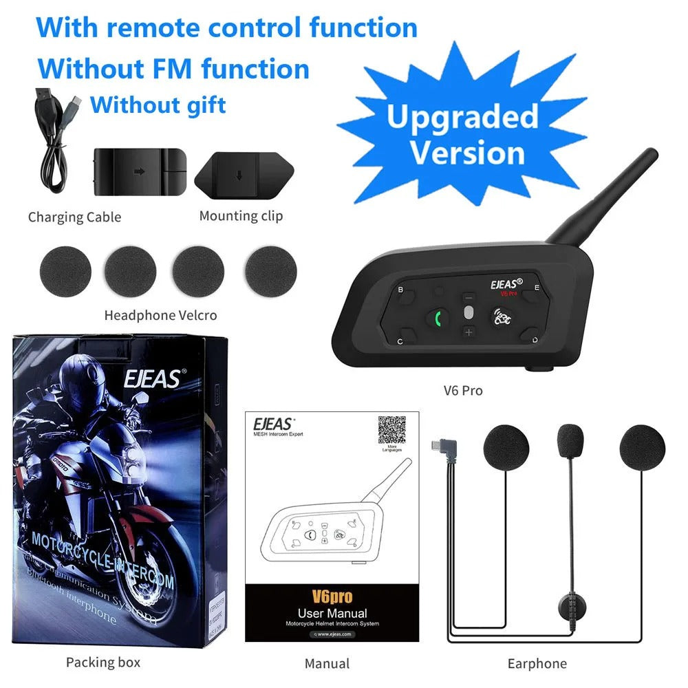 Bluetooth Motorcycle Intercom – V6 PRO+ Helmet Headset with 1200M Range & Waterproof Design