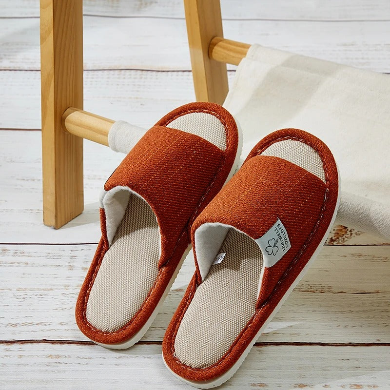 Home Linen Slippers for Men – Comfortable Summer Open Shoes
