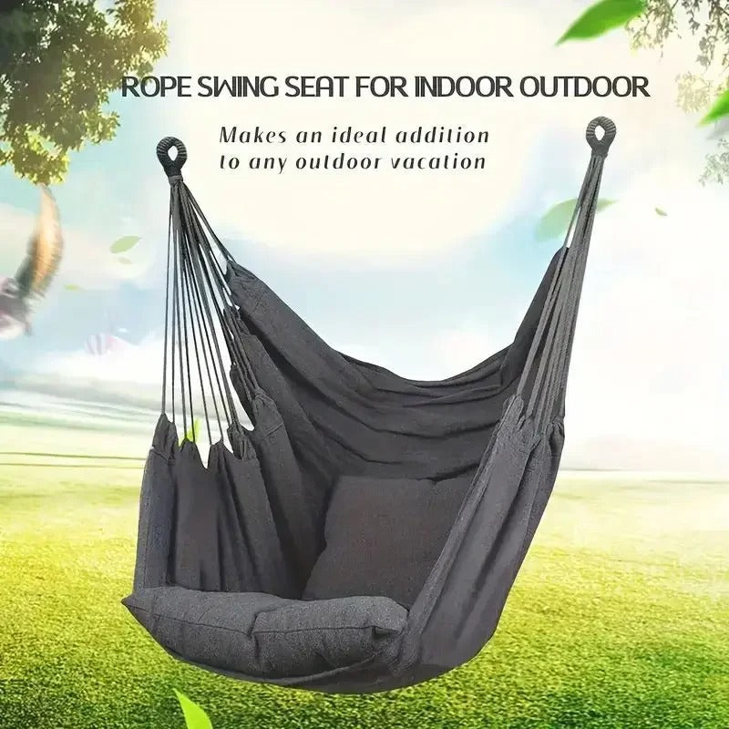 Durable Hanging Hammock Chair – Cotton Rope Boho Swing, Indoor/Outdoor