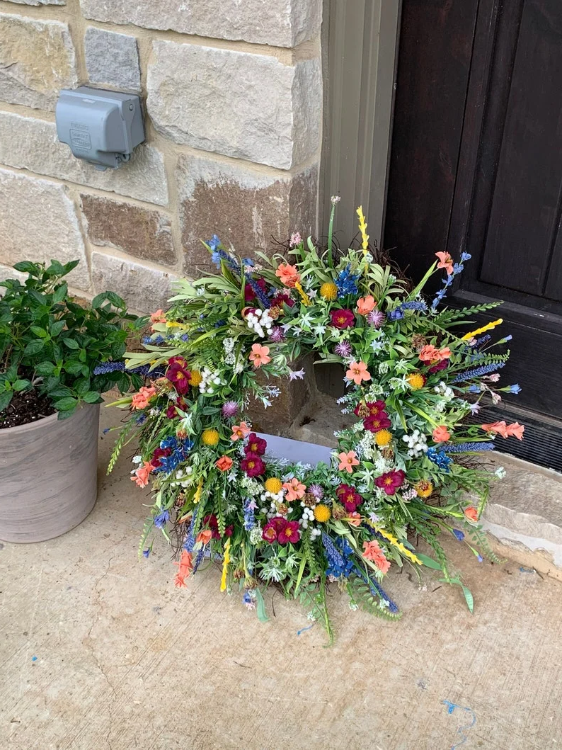 BloomAura Spring Door Wreath | Floral & Eucalyptus Front Door Decor 16in