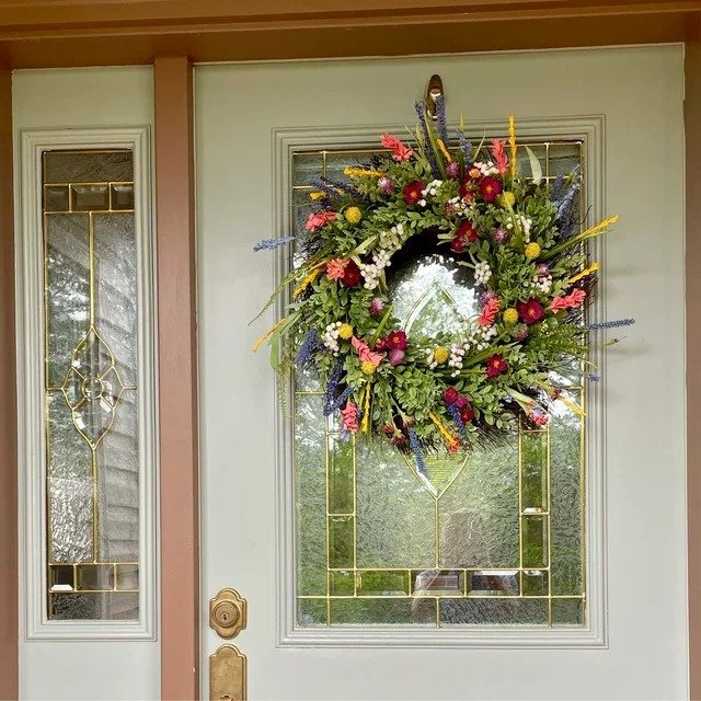 BloomAura Spring Door Wreath | Floral & Eucalyptus Front Door Decor 16in