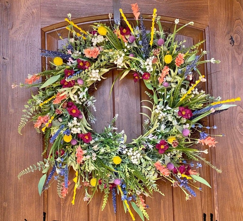 BloomAura Spring Door Wreath | Floral & Eucalyptus Front Door Decor 16in