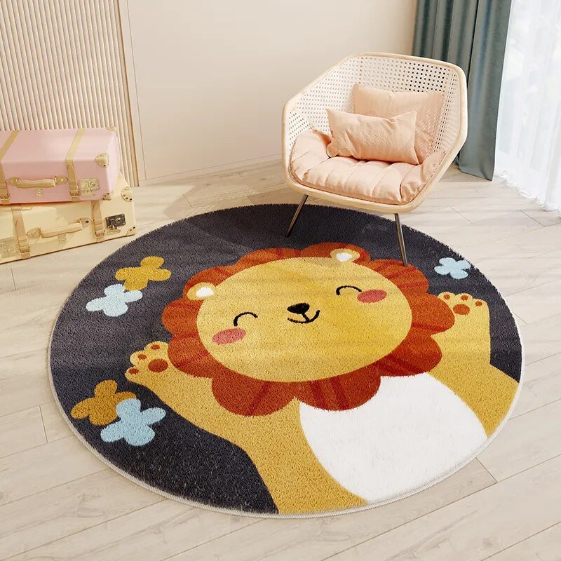 PlayNest Round Kids Rug | Soft Cartoon Carpet for Children’s Bedroom