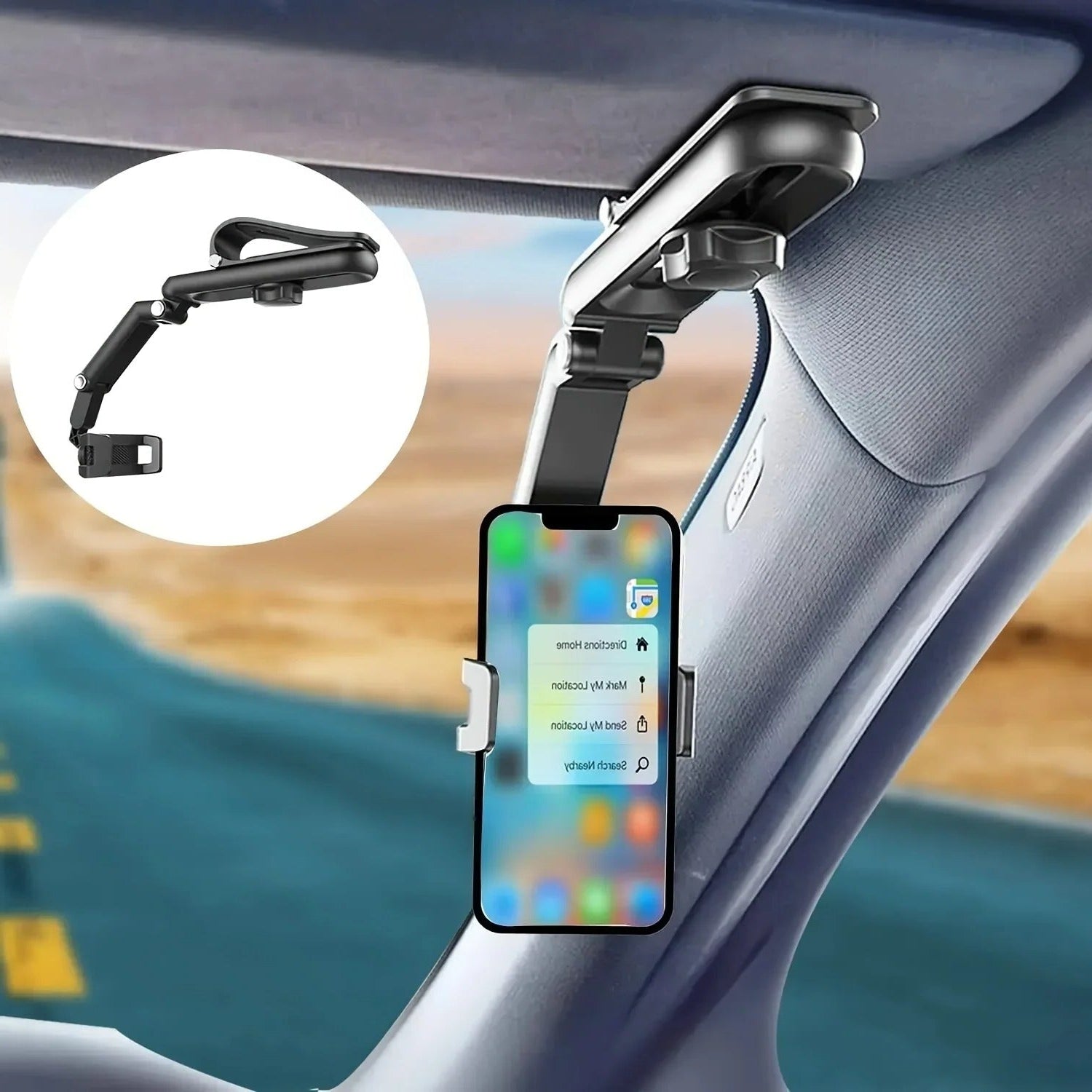 360° Rotating Rearview Mirror Car Phone Holder