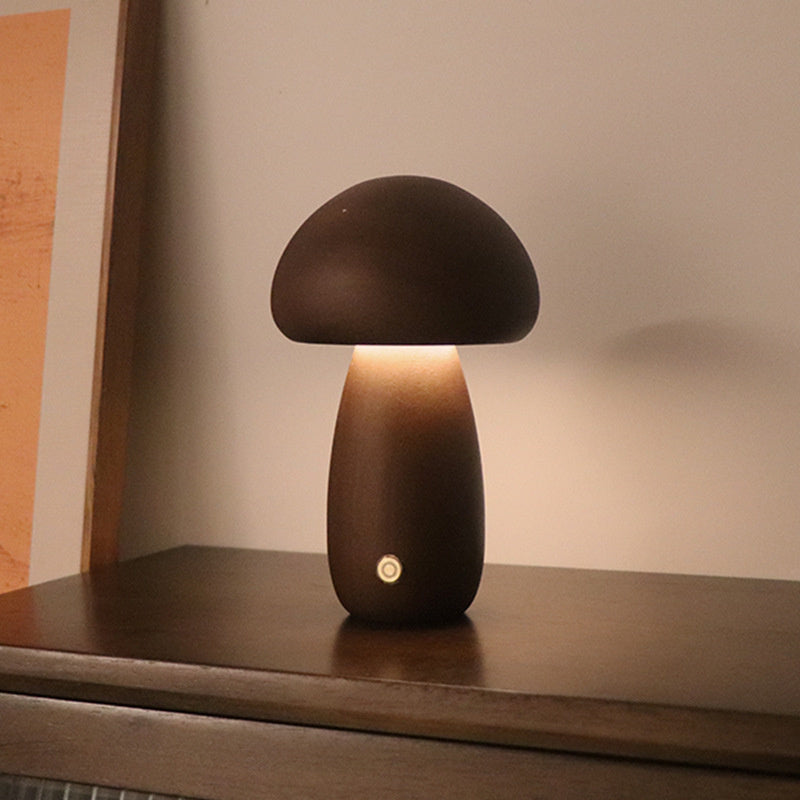 WoodMush Glow Table Lamp | Vintage Wooden Mushroom LED Light