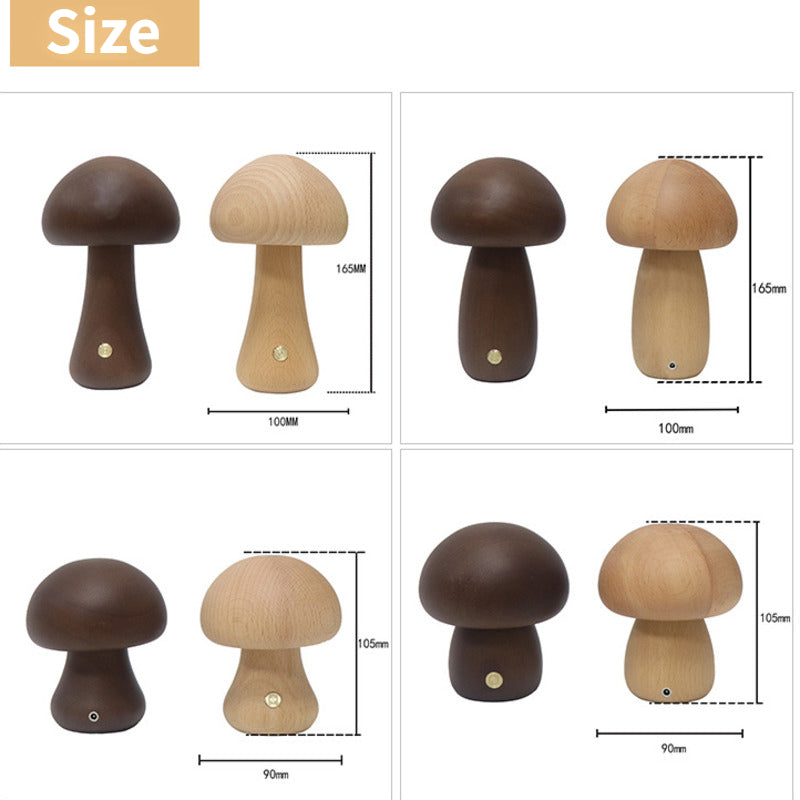 WoodMush Glow Table Lamp | Vintage Wooden Mushroom LED Light