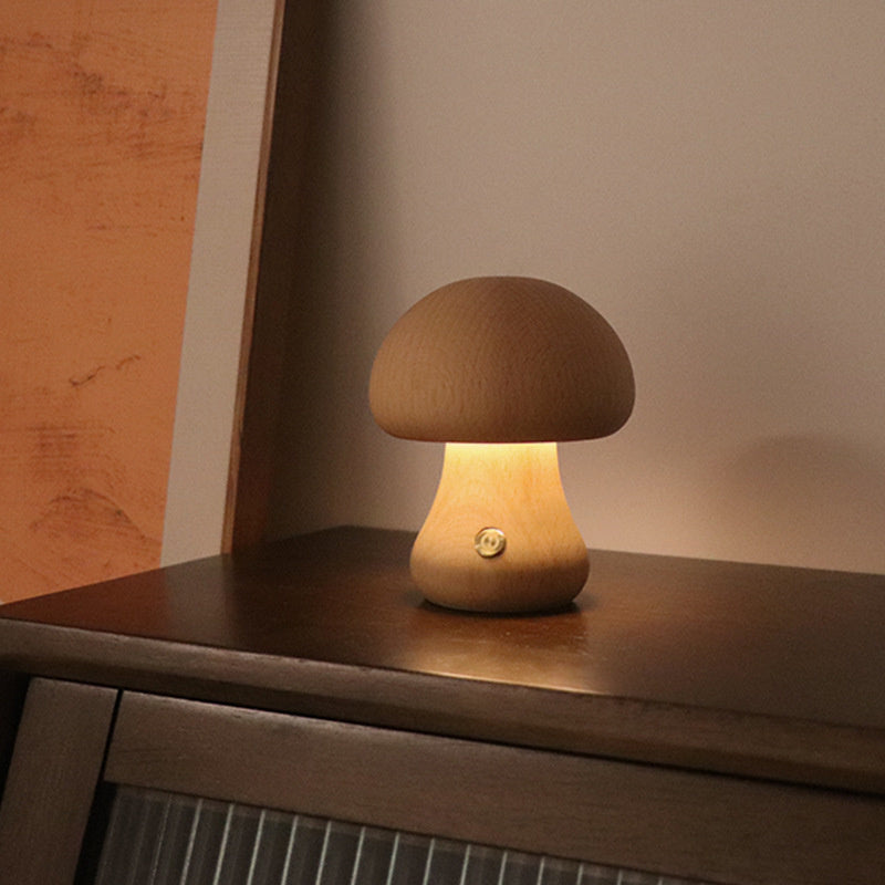 WoodMush Glow Table Lamp | Vintage Wooden Mushroom LED Light