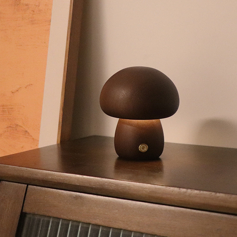 WoodMush Glow Table Lamp | Vintage Wooden Mushroom LED Light