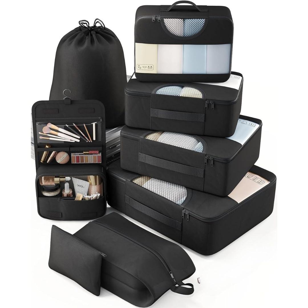 8 Piece Travel Packing Cubes Durable Space-Saving Organizers