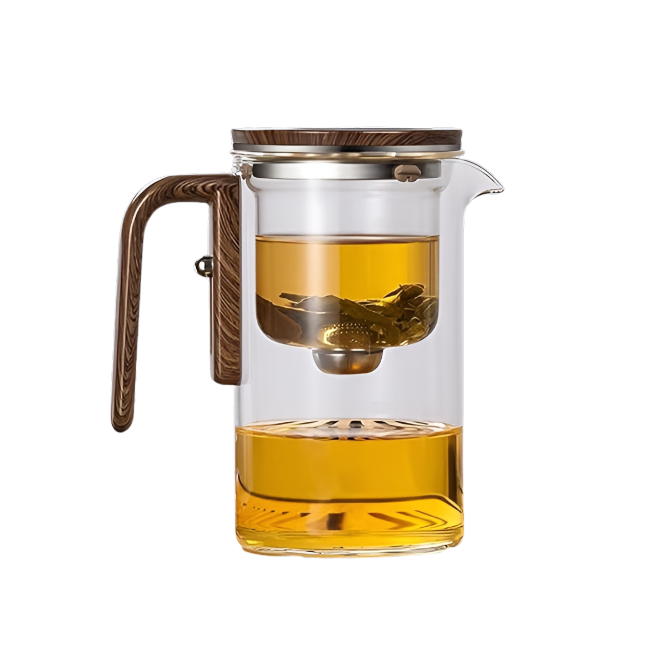 Glass Teapot with Wooden Handle Heat-Resistant Elegant Design