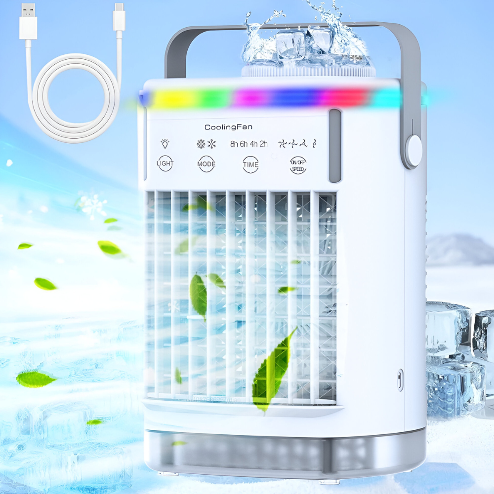 Portable Mini Air Cooler Humidifier Fan with LED
