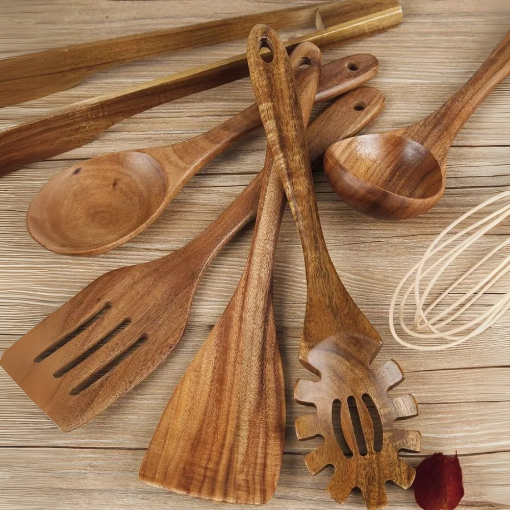 TeakMaster Wooden Utensil Set | 7-Piece Premium Cooking Tools