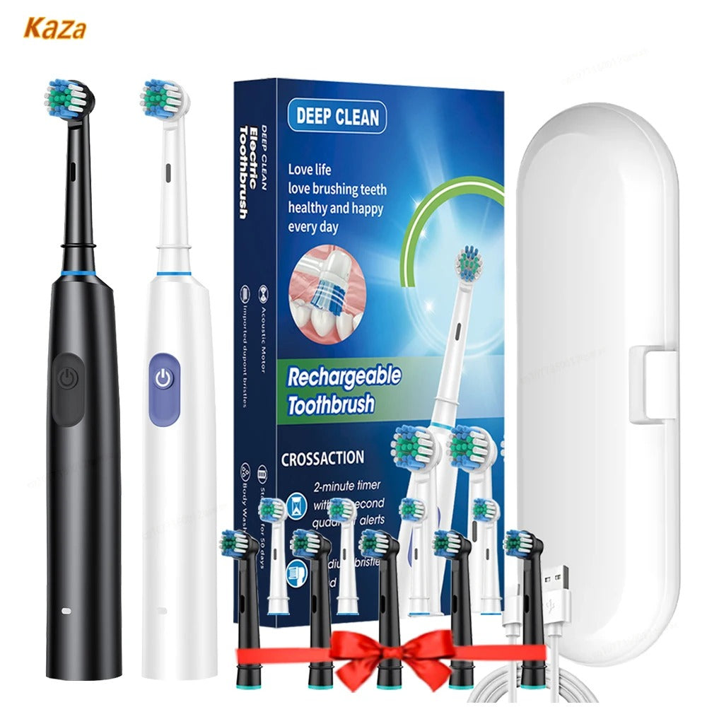 Rechargeable Electric Toothbrush – Rotary Electronic Toothbrush with Timer, 8 Brush Heads & Waterproof Design