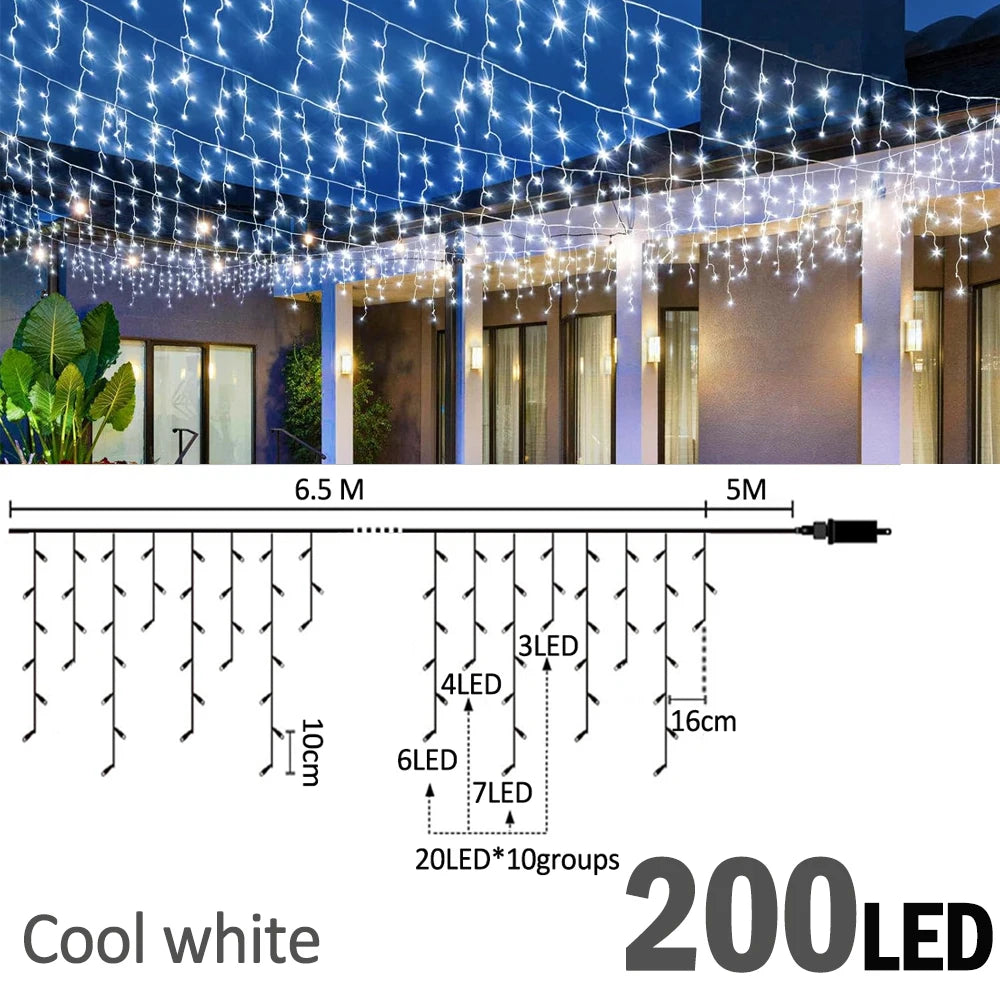 Icicle Christmas String Lights - ICE-6.5-200B-CW
