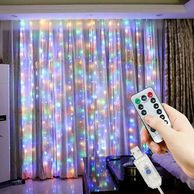 Remote Window Curtain Lights - Multicolor / 3Mx1M 100LEDs