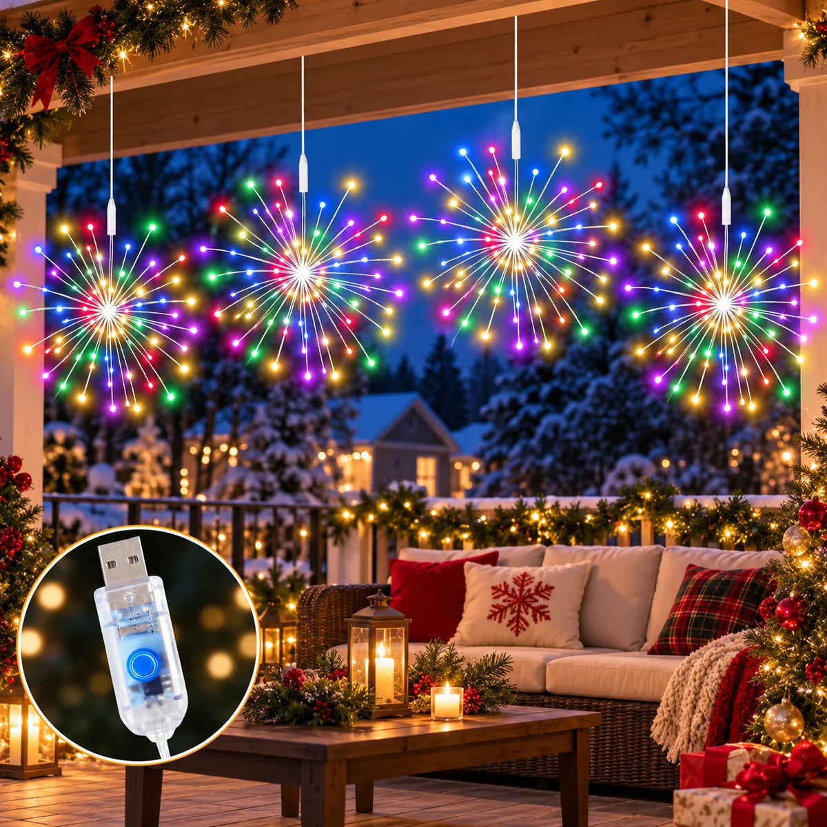 USB Starburst Fairy Lights - Multicolor / 4Pcs