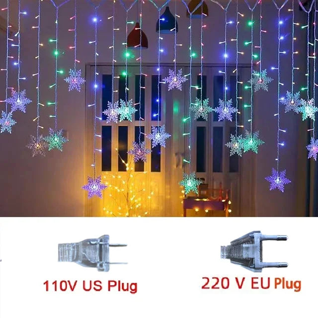 Snowflake Christmas Curtain Lights - Multicolor / 220V EU Plug
