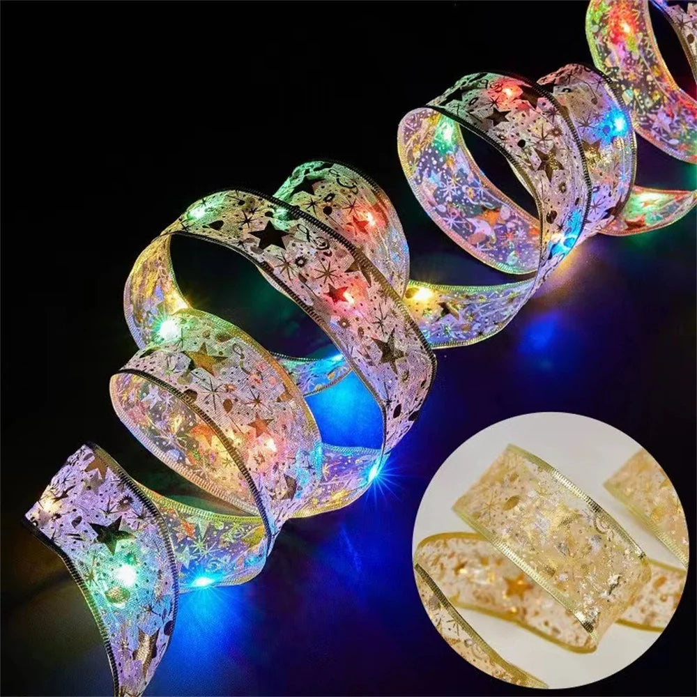 Light Up Christmas Ribbon - Gold-multi light / 2m 20LED