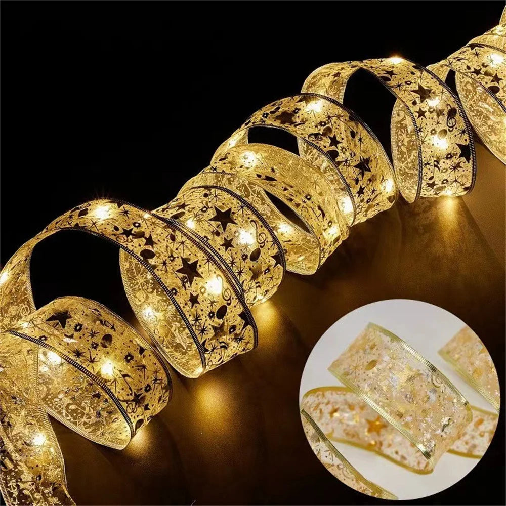Light Up Christmas Ribbon - Gold-warm light / 2m 20LED