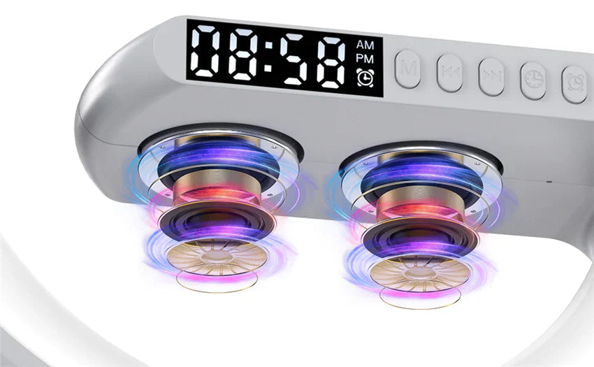 AuraSync 4-in-1 Alarm Clock | Mood Light, Bluetooth Speaker & Wireless Charger