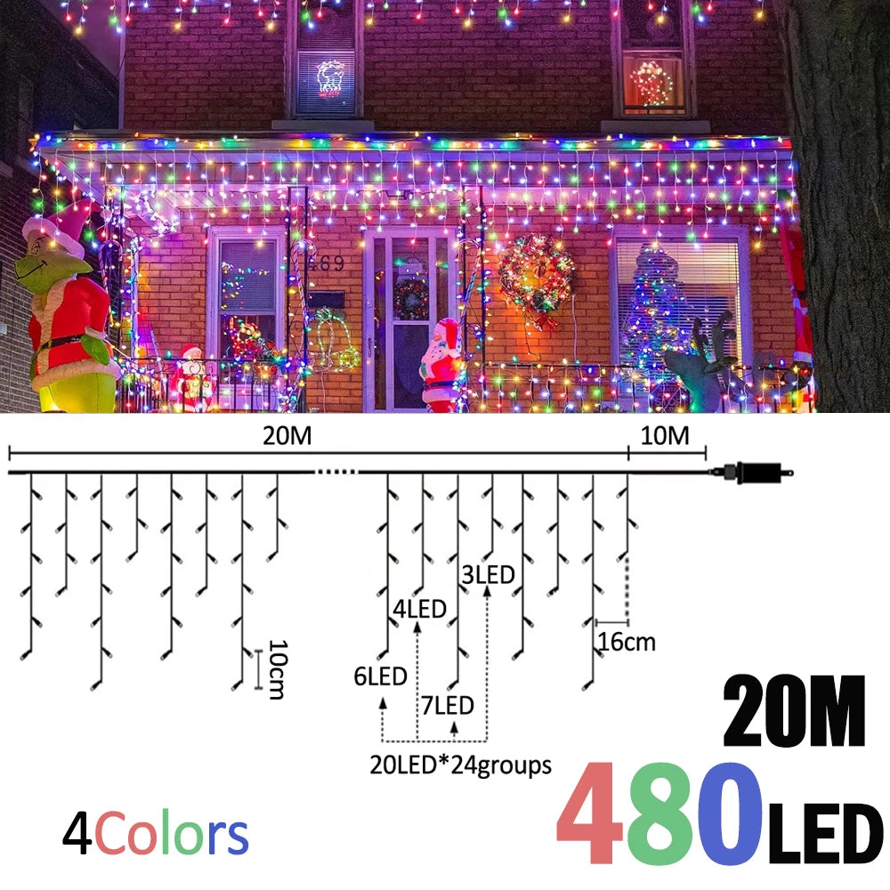 Icicle Christmas String Lights - ICE-20-480B-RGB