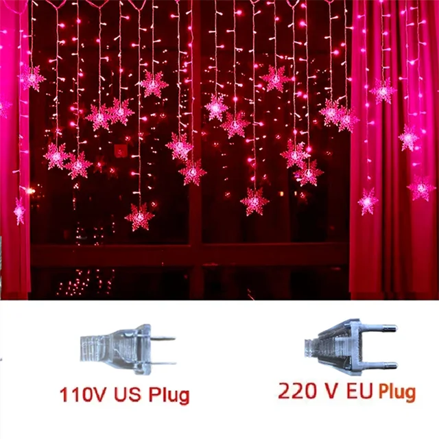 Snowflake Christmas Curtain Lights - Red / 220V EU Plug
