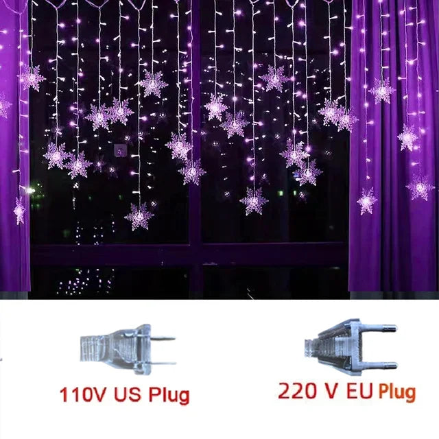 Snowflake Christmas Curtain Lights - Purple / 220V EU Plug