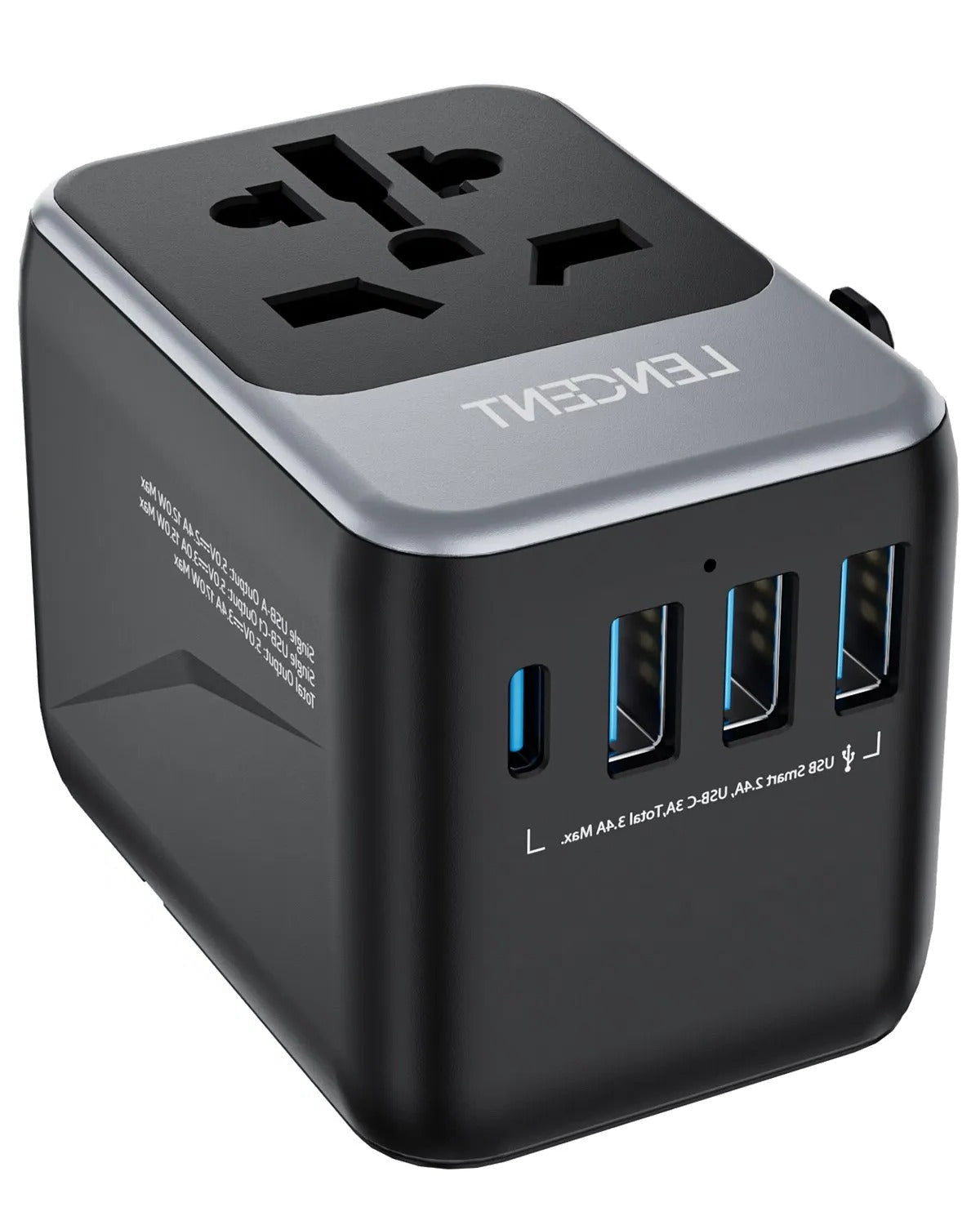 Universal Travel Adapter with USB and Type-C Charging