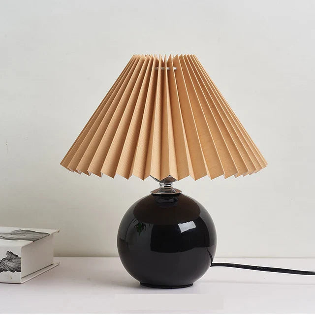 HeritageGlow Vintage Table Lamp | Retro Nightstand Lamp with Pleated Shade