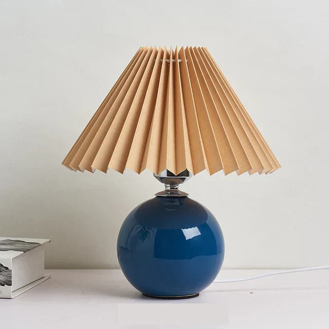 HeritageGlow Vintage Table Lamp | Retro Nightstand Lamp with Pleated Shade